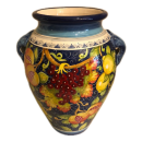 Handbemalte toskanische Keramikvase mit Früchtemotiv – Mediterranes Design in Blau, 50 cm hoch